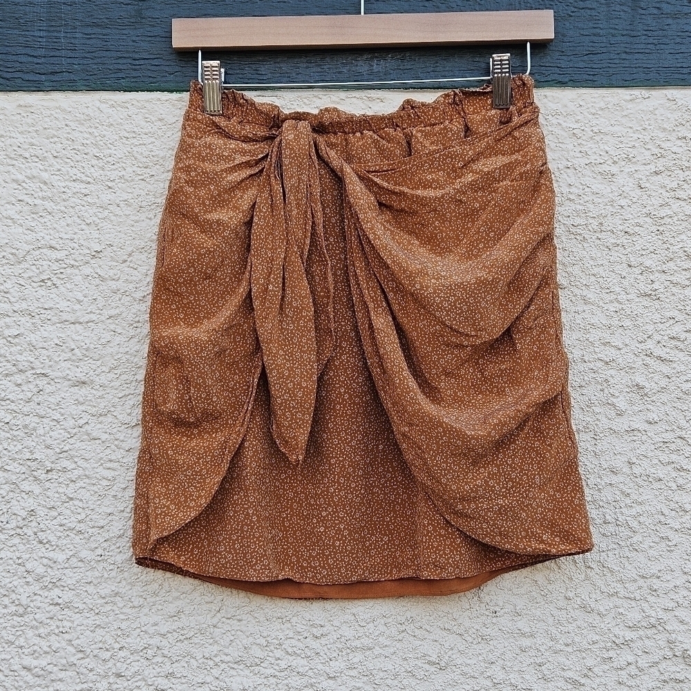 Club Monaco Addie silk bourbon orange white floral tie waist skirt size 4